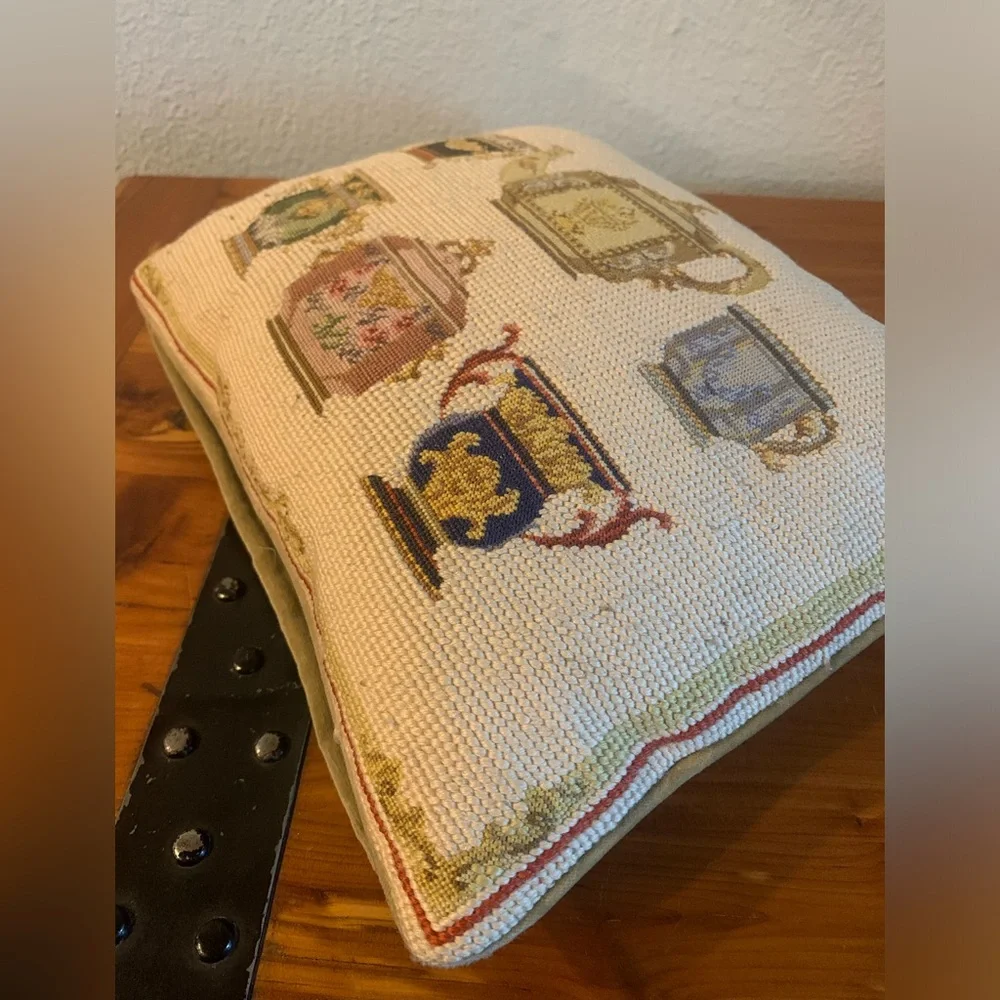 Vintage Teacups and teapot Set Needlepoint Pillow Down filled